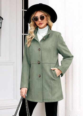 Womens Winter Suede Coat Stand Collar Single Breasted Overcoat with Pockets Mid Length Trench Coats in Saudi Arabia