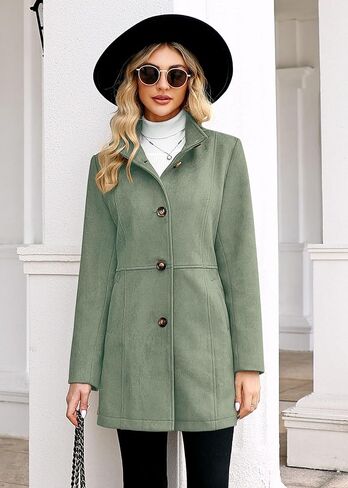 Womens Winter Suede Coat Stand Collar Single Breasted Overcoat with Pockets Mid Length Trench Coats in Saudi Arabia