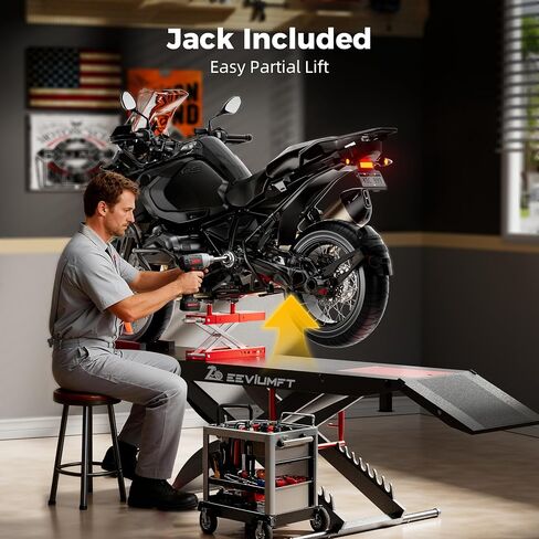 1500 LB Motorcycle Lift Table, Heavy Duty Air/Hydraulic ATV Lift with Side Extensions, 48" W x 33.5" H, User-Friendly Installation Design with Motorcycle Jack, Fits Harley/Indian/Custom in Saudi Arabia