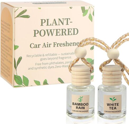 Car Air Freshener Oil Diffuser - Hanging Long Lasting Scent for Car & Home, Essential Oil Freshener with Adjustable Fragrance（Bamboo Rain+White Tea） in Kuwait