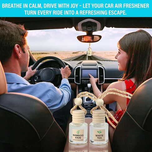 Car Air Freshener Oil Diffuser - Hanging Long Lasting Scent for Car & Home, Essential Oil Freshener with Adjustable Fragrance（Bamboo Rain+White Tea） in Kuwait