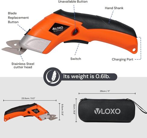 مقص كهربائي لاسلكي، قاطع الورق المقوى VLOXO، مقص كهربائي لقطع القماش مع شفرات، قاطع قماش قوي قابل لإعادة الشحن للحرف اليدوية، جلد من الورق المقوى، سجاد من البلاستيك مع حافظة برتقالية in Kuwait