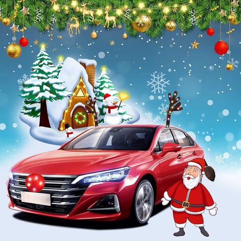 Reindeer Antlers for Cars, LED 2025 Christmas Car Decorations Kit with Jingle Bells, Nose, Tail, Multicolor Light-Up Rudolph Xmas Decor for SUV, Van, Truck in Saudi Arabia