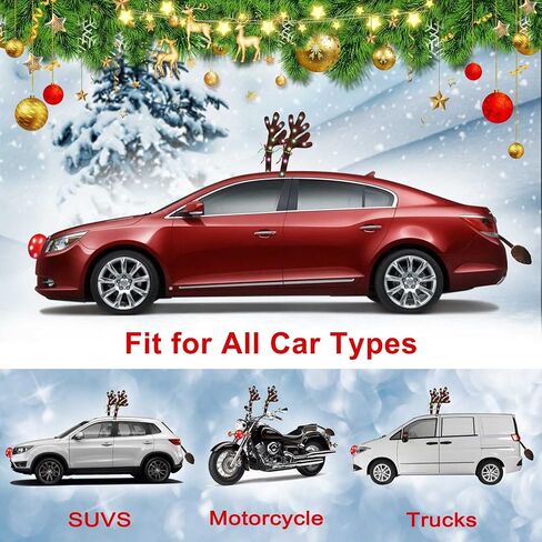 Reindeer Antlers for Cars, LED 2025 Christmas Car Decorations Kit with Jingle Bells, Nose, Tail, Multicolor Light-Up Rudolph Xmas Decor for SUV, Van, Truck in Saudi Arabia
