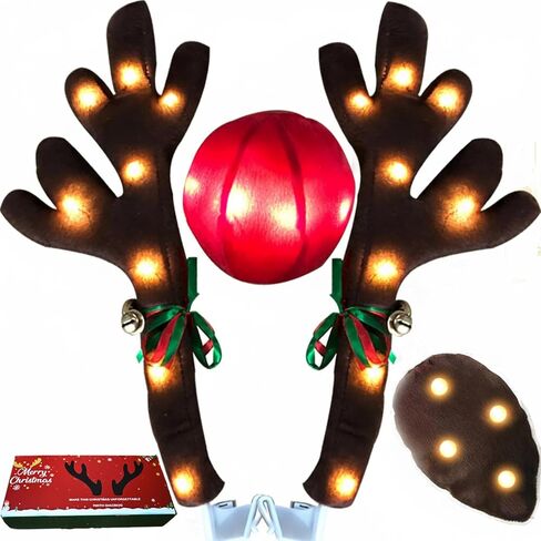 Reindeer Antlers for Cars, LED 2025 Christmas Car Decorations Kit with Jingle Bells, Nose, Tail, Multicolor Light-Up Rudolph Xmas Decor for SUV, Van, Truck in Saudi Arabia