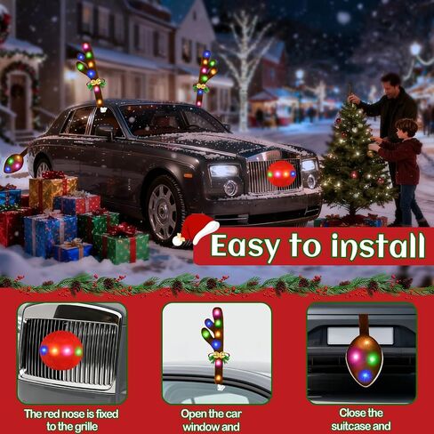 Christmas Car Decorations Reindeer Car Kit Antlers 2025, Jingle Bells Rudolph with Lights Reindeer and Nose, Tail Cute Costume Auto Accessories for Trunk Vehicles SUV Multicolor in Saudi Arabia