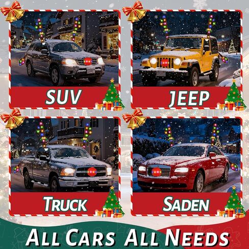 Christmas Car Decorations Reindeer Car Kit Antlers 2025, Jingle Bells Rudolph with Lights Reindeer and Nose, Tail Cute Costume Auto Accessories for Trunk Vehicles SUV Multicolor in Saudi Arabia