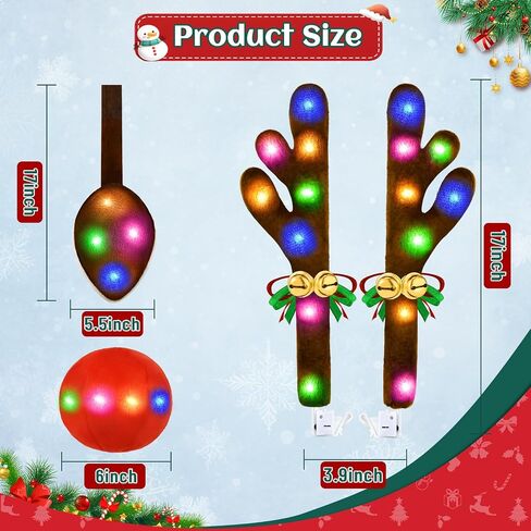 Christmas Car Decorations Reindeer Car Kit Antlers 2025, Jingle Bells Rudolph with Lights Reindeer and Nose, Tail Cute Costume Auto Accessories for Trunk Vehicles SUV Multicolor in Saudi Arabia
