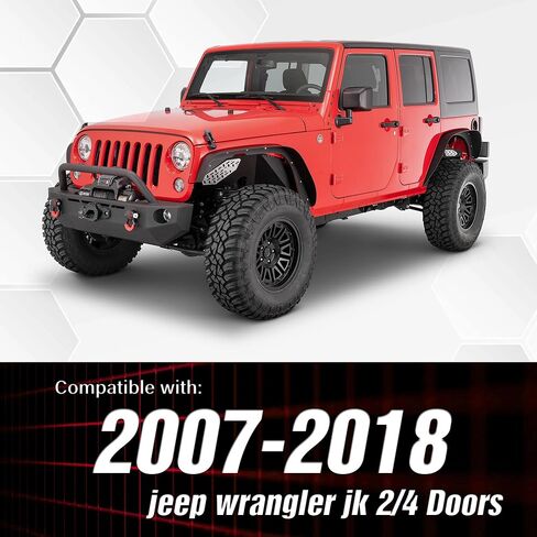 لـ JK Flat Style Front Fender Flares 4-Piece Combo متوافق مع 2007-2018 Jeep Wrangler JK JKU مجموعة مصدات العجلات الفولاذية الثقيلة غير المحدودة للطرق الوعرة، أسود محكم (2/4 أبواب) in Kuwait