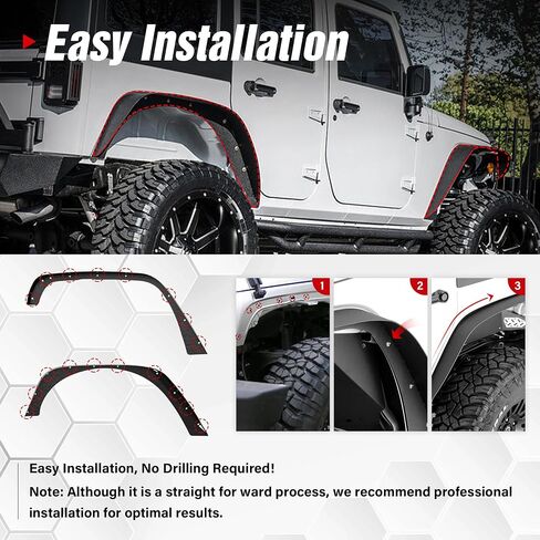 لـ JK Flat Style Front Fender Flares 4-Piece Combo متوافق مع 2007-2018 Jeep Wrangler JK JKU مجموعة مصدات العجلات الفولاذية الثقيلة غير المحدودة للطرق الوعرة، أسود محكم (2/4 أبواب) in Kuwait