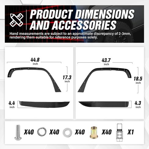 لـ JK Flat Style Front Fender Flares 4-Piece Combo متوافق مع 2007-2018 Jeep Wrangler JK JKU مجموعة مصدات العجلات الفولاذية الثقيلة غير المحدودة للطرق الوعرة، أسود محكم (2/4 أبواب) in Kuwait