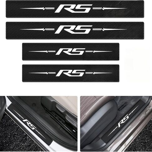 4PCS Car Door Sill Protectors Carbon Fiber Leather Sticker Automotive Door Entry Guard Compatible with Chevy Camaro Accessories(Red Rs) in Saudi Arabia