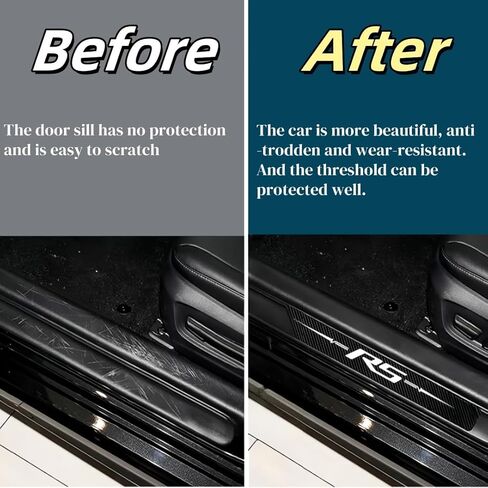4PCS Car Door Sill Protectors Carbon Fiber Leather Sticker Automotive Door Entry Guard Compatible with Chevy Camaro Accessories(Red Rs) in Saudi Arabia