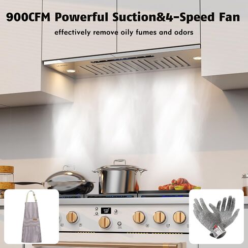 Range Hood Insert 36 inch,Built-in Kitchen Hood with 900 CFM, Ducted/Ductless Convertible Kitchen Vent Hood,Stainless Steel Stove Hood with 4 Speed Gesture Sensing&Touch Control Panel in Kuwait
