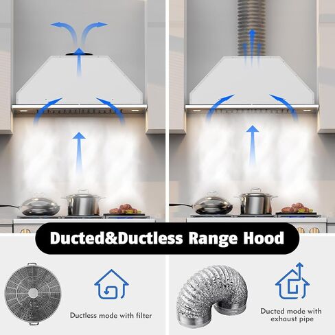 Range Hood Insert 36 inch,Built-in Kitchen Hood with 900 CFM, Ducted/Ductless Convertible Kitchen Vent Hood,Stainless Steel Stove Hood with 4 Speed Gesture Sensing&Touch Control Panel in Kuwait