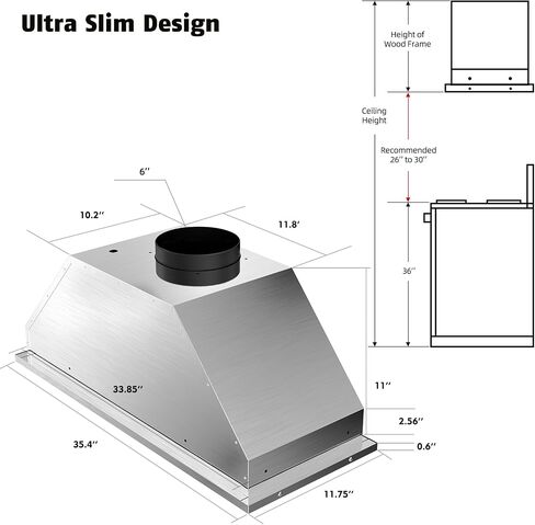 Range Hood Insert 36 inch,Built-in Kitchen Hood with 900 CFM, Ducted/Ductless Convertible Kitchen Vent Hood,Stainless Steel Stove Hood with 4 Speed Gesture Sensing&Touch Control Panel in Kuwait