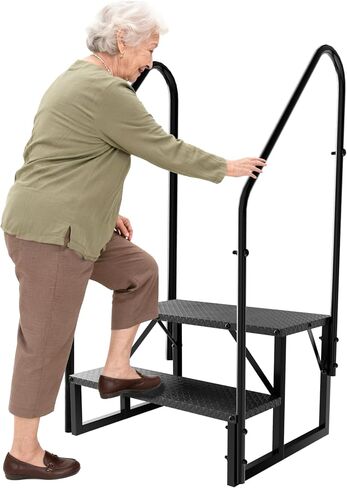 5 خطوات RV مع درابزين، تحديث 3.0 سلالم RV خارجية مع دواسات مضادة للانزلاق، خطوات سبا لمقطورات السفر، سلالم منزلية متنقلة شديدة التحمل للتخييم، الشرفة، المنتجعات الصحية in Saudi Arabia