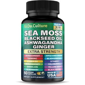 Organic Sea Moss Capsules (120 Count) – 2-Month Value Pack with Black Seed Oil, Ashwagandha, Ginger, Burdock Root, Bladderwrack & Turmeric – 102 Vitamins & Minerals for Men & Women in Kuwait