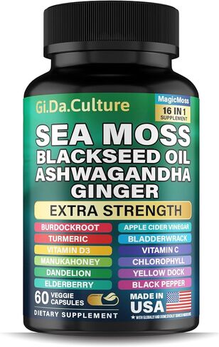 Organic Sea Moss Capsules (120 Count) – 2-Month Value Pack with Black Seed Oil, Ashwagandha, Ginger, Burdock Root, Bladderwrack & Turmeric – 102 Vitamins & Minerals for Men & Women in Kuwait