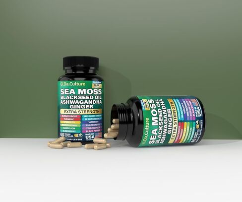 Organic Sea Moss Capsules (120 Count) – 2-Month Value Pack with Black Seed Oil, Ashwagandha, Ginger, Burdock Root, Bladderwrack & Turmeric – 102 Vitamins & Minerals for Men & Women in Kuwait