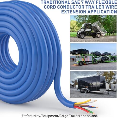 50FT 10/2 12/1 14/4 AWG 7 Way CCA Trailer Wire Heavy Duty -30°C to +105°C, Multi Gauge 7 Conductor Wire Traditional SEA Insulated Color-Coded Cable for 5th Wheel Trailer RV Truck Camper Tow Hitch in Saudi Arabia