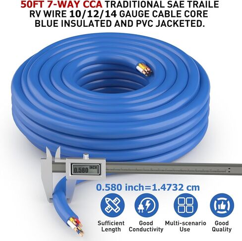 50FT 10/2 12/1 14/4 AWG 7 Way CCA Trailer Wire Heavy Duty -30°C to +105°C, Multi Gauge 7 Conductor Wire Traditional SEA Insulated Color-Coded Cable for 5th Wheel Trailer RV Truck Camper Tow Hitch in Saudi Arabia