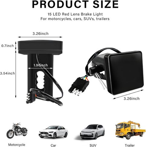 15 LED Brake Light Trailer Hitch Cover, Super Bright Brake Driving Lamp for 2" Towing Hitch Receiver, Universal Brake Tail Light for Towing Truck SUV, Car Accessories (Black) in Saudi Arabia