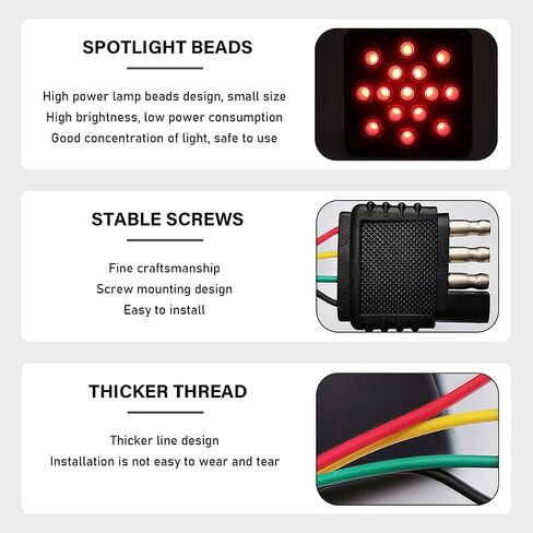 15 LED Brake Light Trailer Hitch Cover, Super Bright Brake Driving Lamp for 2" Towing Hitch Receiver, Universal Brake Tail Light for Towing Truck SUV, Car Accessories (Black) in Saudi Arabia