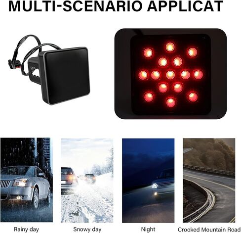 15 LED Brake Light Trailer Hitch Cover, Super Bright Brake Driving Lamp for 2" Towing Hitch Receiver, Universal Brake Tail Light for Towing Truck SUV, Car Accessories (Black) in Saudi Arabia
