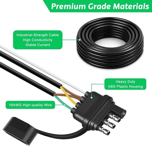 35FT 4 Pin 5 Wire Trailer Wiring Harness, 16AWG Trailer Light Wiring Kit with Jacketed Cable, Waterproof 4 Way Flat 5 Wire Trailer Plug for Rewiring Both-Side Taillights on Trailers, RVs & Boats in Saudi Arabia