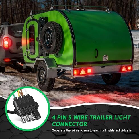 35FT 4 Pin 5 Wire Trailer Wiring Harness, 16AWG Trailer Light Wiring Kit with Jacketed Cable, Waterproof 4 Way Flat 5 Wire Trailer Plug for Rewiring Both-Side Taillights on Trailers, RVs & Boats in Saudi Arabia