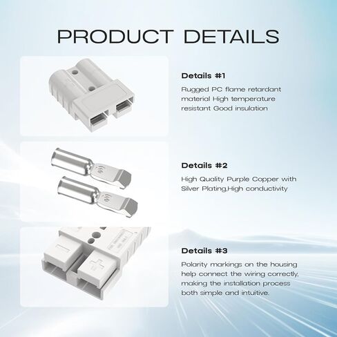 موصل أندرسون 50 أمبير - 600 فولت مع مقياس 6-12، رمادي 10 قطع توصيل سريع للبطارية/فصل البطارية طقم توصيل سلكي سريع للونش والمقطورة وأنظمة القطر in Kuwait