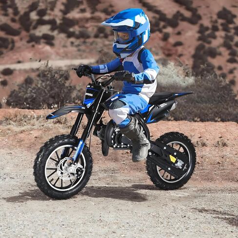 2025 دراجة ترابية للأطفال 49cc مطورة ثنائية الشوط - دراجة ترابية صغيرة للأطفال، دراجات ترابية تعمل بالغاز مع فرامل قرصية أمامية وخلفية، إطارات للطرق الوعرة، ممتصة للصدمات، وسادة مقعد ناعمة، سعة تحميل تصل إلى 330 رطلًا in Kuwait