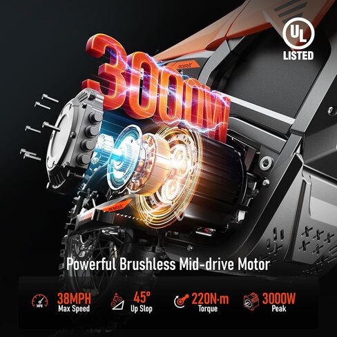 Electric Dirt Bike for Adults Teens, 3000W Brushless 220Nm Motor - 45° Slope, 38 MPH, 48V/23.5Ah Removable Battery, Dual Hydraulic Brakes & Full Suspension Electric Motorcycle for 13+, Orange in Saudi Arabia