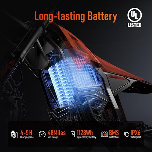 Electric Dirt Bike for Adults Teens, 3000W Brushless 220Nm Motor - 45° Slope, 38 MPH, 48V/23.5Ah Removable Battery, Dual Hydraulic Brakes & Full Suspension Electric Motorcycle for 13+, Orange in Saudi Arabia