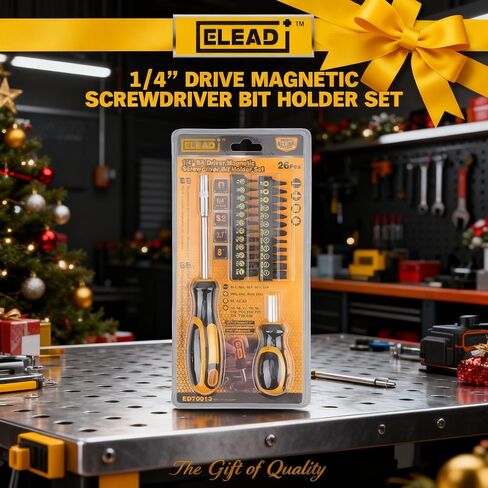 26-Piece Magnetic Screwdriver & Bit Set - Strong Magnetic Bit Holder and Screwdriver Bits, Durable & Versatile, Ergonomic Cushion Grip 95mm & 210mm Handles, Torx, Square, Phillips, Slotted Bits in Kuwait