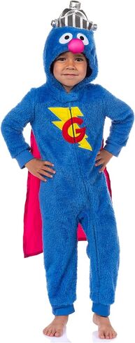 Sesame Street Union Suit Toddler Kids Hooded One Piece Fleece Pajama for Boys and Girls (Cookie Monster ، 3T) in Saudi Arabia