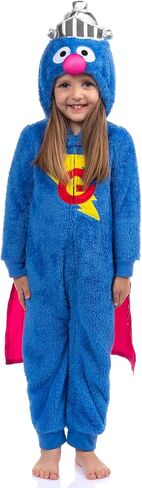 Sesame Street Union Suit Toddler Kids Hooded One Piece Fleece Pajama for Boys and Girls (Cookie Monster ، 3T) in Saudi Arabia