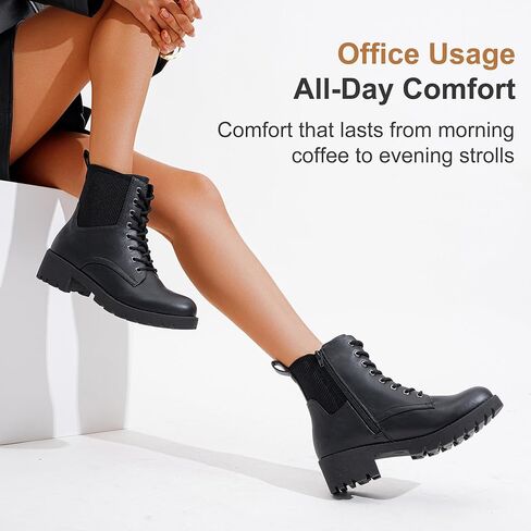 Vepose Women's 916 Ankle Boots, Combat Lace up Short Booties with Inside Zipper in Saudi Arabia