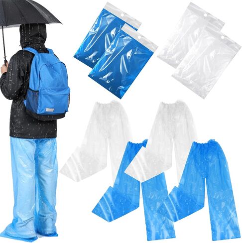 4PCS Disposable Rain Pants Long Waterproof Pant Boot Covers with Shoe Boot Clear Plastic Rain Pants Emergency Rainpants Suit Thickened Foot Wrapped Rainpants for Outdoor Cycling Fishing in Saudi Arabia