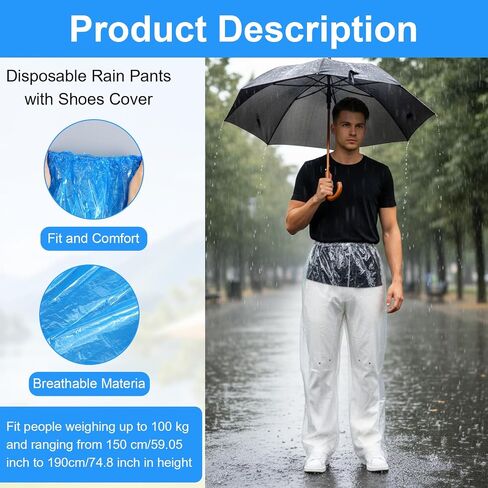 4PCS Disposable Rain Pants Long Waterproof Pant Boot Covers with Shoe Boot Clear Plastic Rain Pants Emergency Rainpants Suit Thickened Foot Wrapped Rainpants for Outdoor Cycling Fishing in Saudi Arabia