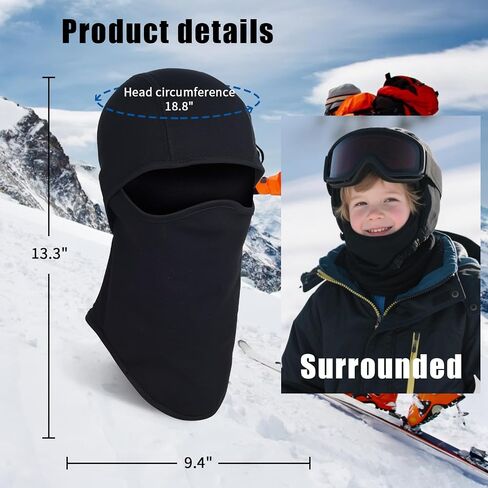 قناع التزلج للأطفال من Xeoxarel بالاكلافا للطقس البارد، قناع الوجه الشتوي للتزلج على الجليد وركوب الدراجات (للأعمار من 4 إلى 18 عامًا) أسود in Kuwait
