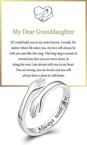 To My Granddaughter Hug Ring For Hope Rings, Inspirational Stainless Steel Engarved With Always With You Message Adjustable Ring for Women Non Tarnish Jewelry Gift for Her Birthday Christmas in Saudi Arabia