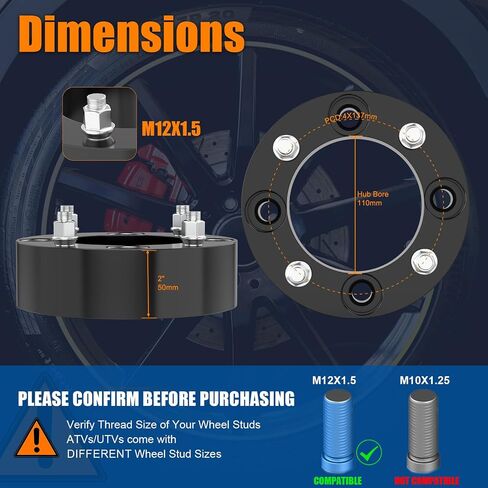 GAsupply 2" 4x137 ATV Wheel Spacers 12x1.5 Studs Fit for Can-Am Maverick Honda 1000R 1000X 1000-3 1000-5, 4 Lug 4x137mm 50mm Wheel Spacer Black, 110mm Hub Bore, 4PCS in Kuwait