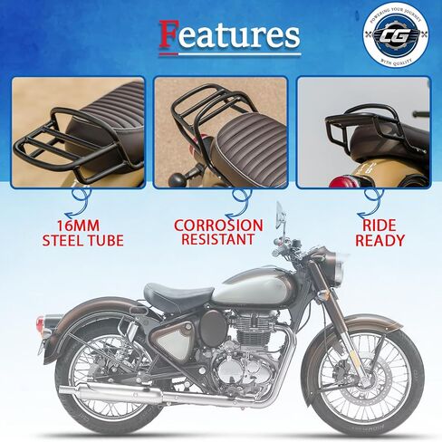 يناسب رف الأمتعة الخلفي الأصلي من Royal Enfield أنبوب فولاذي 16 مم متوافق مع جميع الطرازات الكلاسيكية الجديدة 350 | حامل تثبيت خلفي متين | الجزء رقم KXA00091 in Saudi Arabia