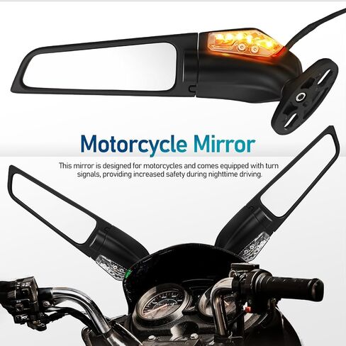 Luxshiny Large Surface Motorcycle Mirrors with Turn Signals for Handlebars Wide Compatibility Sturdy Metal Construction Easy Installation Rearview Wing Fin Side Mirrors for Motorbikes in Saudi Arabia