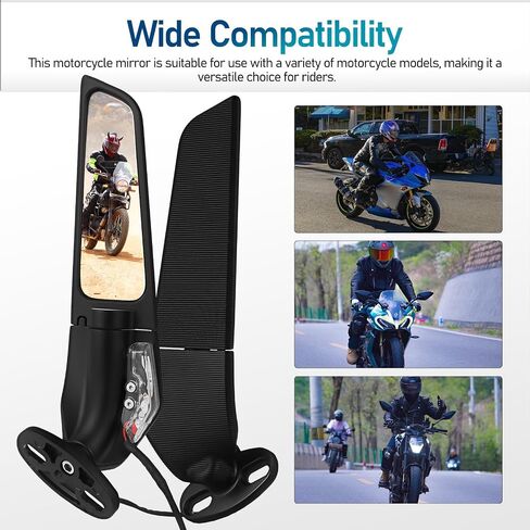 Luxshiny Large Surface Motorcycle Mirrors with Turn Signals for Handlebars Wide Compatibility Sturdy Metal Construction Easy Installation Rearview Wing Fin Side Mirrors for Motorbikes in Saudi Arabia