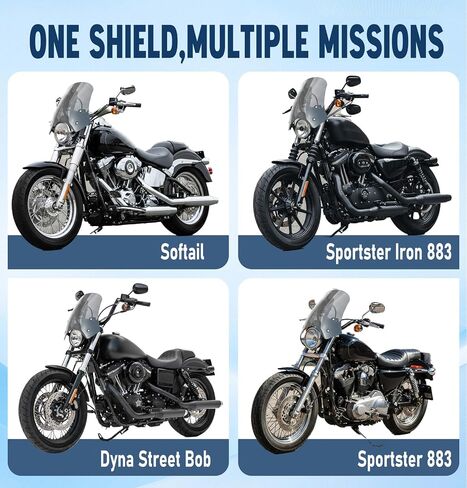 عاكس الزجاج الأمامي للدراجة النارية مع دعامة زجاجية مزدوجة الفقاعات تناسب Dyna Iron 883 Softail Sportster 883 Street Bob Wind Shield Screen Universal، أسود in Saudi Arabia