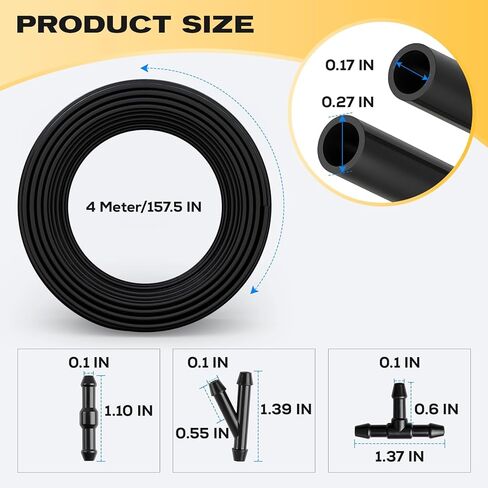 Windshield Washer Hose Kit, 4M Flexible Durable Rubber Washer Fluid Tubing & 30 PCS Leak-Proof Connectors for Connecting Car Pump and Nozzles, Fits Most Cars, SUVs, and Trucks in Kuwait