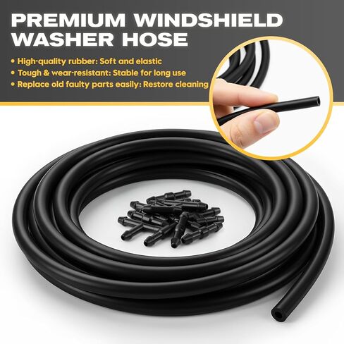 Windshield Washer Hose Kit, 4M Flexible Durable Rubber Washer Fluid Tubing & 30 PCS Leak-Proof Connectors for Connecting Car Pump and Nozzles, Fits Most Cars, SUVs, and Trucks in Kuwait